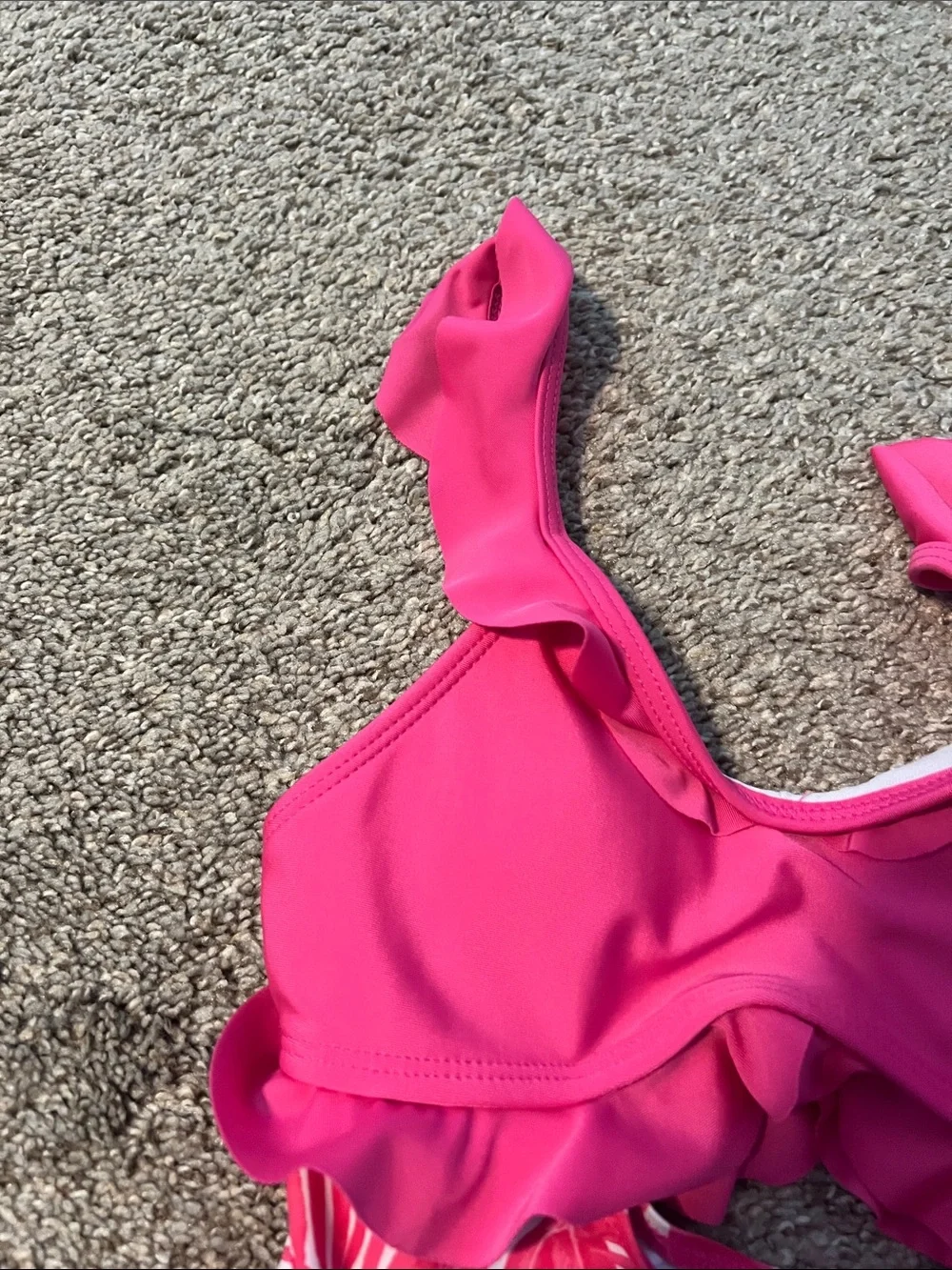 SHEIN Hot Pink Ruffle One-Piece Swimsuit with Tropical Leaf Print